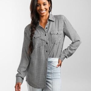 2/$25 Modish Rebel Buckle Gingham Print Casual Minimalist Soft Button Down M